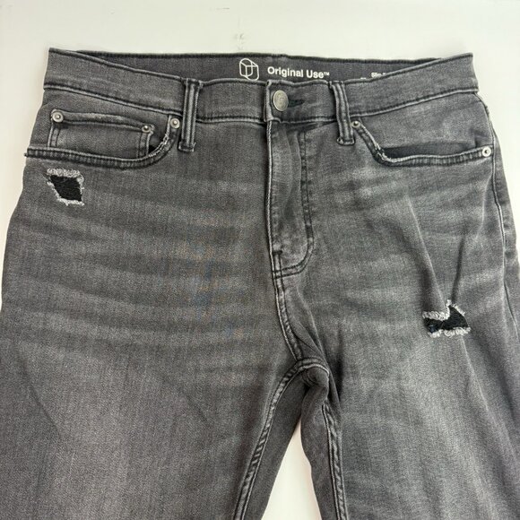 Original Use Mens 34x32 Black Slim Taper Distressed Denim Jeans - Picture 3 of 8
